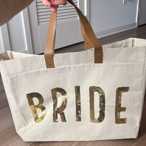 Mud Pie Cream Tote with Gold Sequin 'BRIDE'